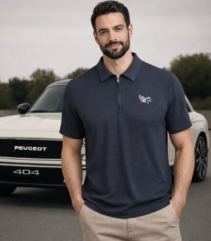 Elyzaar Men's Textured Quarter-Zip Polo Shirt - Premium Olive Green Short Sleeve Golf Polo - Luxury Summer Casual Regular Fit