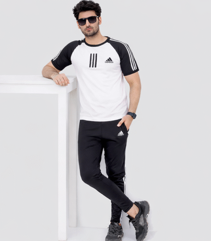 Premium Adidas 3-Stripes Contrast Tracksuit – Black & White