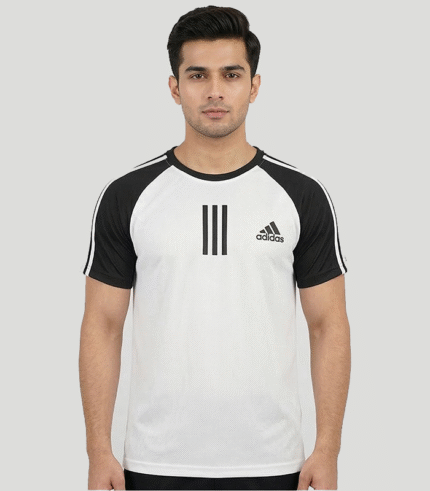 Premium Adidas 3-Stripes Contrast T-Shirt – Black & White