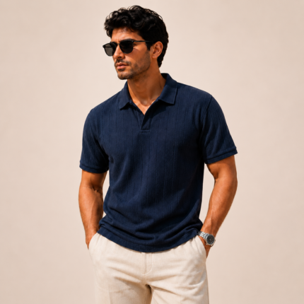 Drop Needle knit POLO Twilight Blue