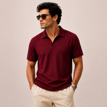 Drop Needle knit POLO Twilight Red